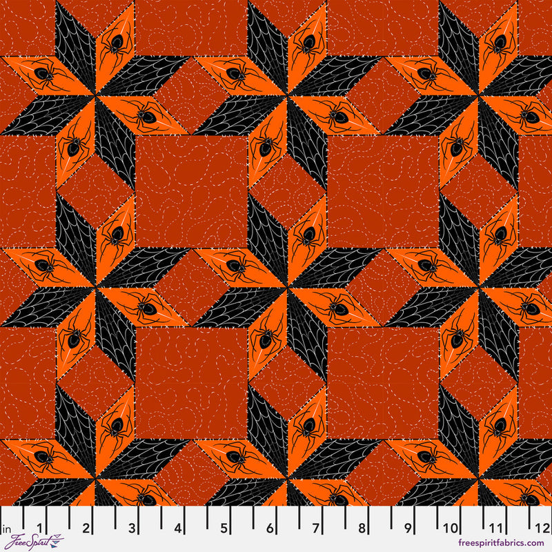 Costumes & Cobwebs PWRH117.ORANGE Stars and Spiders by Club Hauer for FreeSpirit