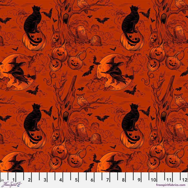 Costumes & Cobwebs PWRH125.ORANGE Haunted Toile by Club Hauer for FreeSpirit