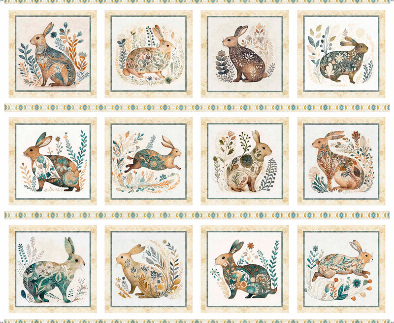 Cotton Tails Panel 30078-E Cream Rabbit Picture Patches by Morris Creative Group for QT Fabrics
