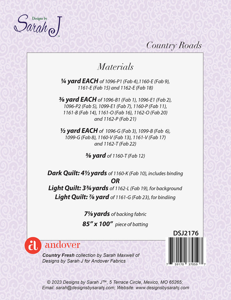 Country Roads Sarah Maxwell Designs by Sarah J Back Cover DSJ2176