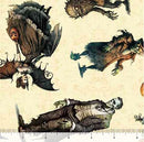 Creepsville 30203-E Cream Creepy Figures Toss by Morris Creative Group for QT Fabrics
