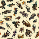 Creepsville 30203-E Cream Creepy Figures Toss by Morris Creative Group for QT Fabrics