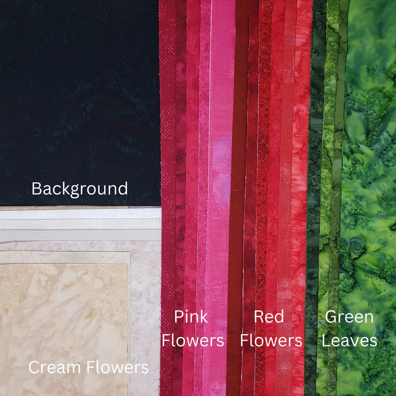 Fabrics used in Crimson Christmas quilt kit