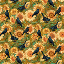 Crow-mazing 3439-38 Ochre Sunflowers & Crows by Jan Mott for Henry Glass.