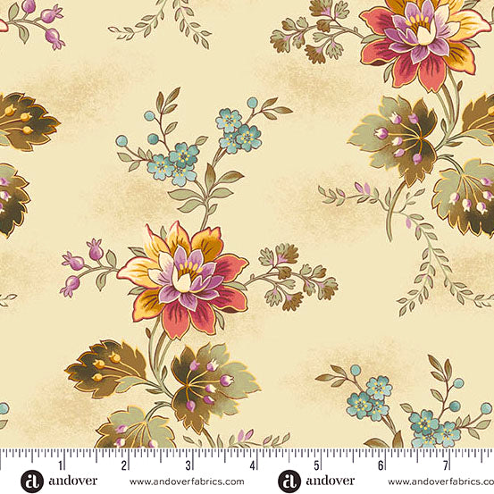 Dahlia A-1373-L Dawn Cardinal Flower by Edyta Sitar for Andover Fabrics