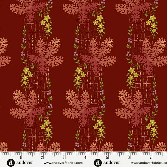 Dahlia A-1374-R Crimson Tree Moss by Edyta Sitar for Andover Fabrics