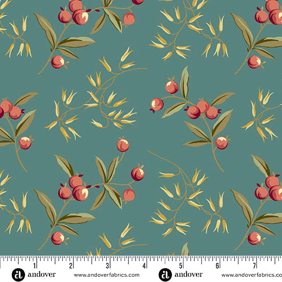 Dahlia A-1375-T Sage Coralberry by Edyta Sitar for Andover Fabrics