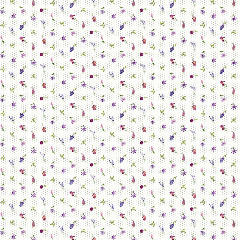 Deborah's Garden DP25596-10 Mini Floral White Multi by Michel Design Works for Northcott