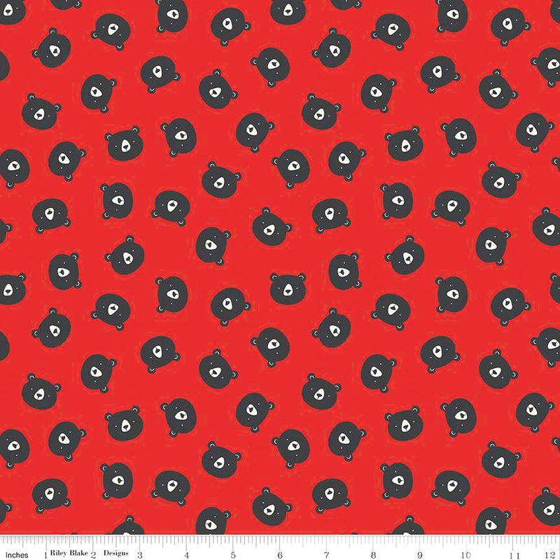 Adventure Flannel F13901-RED Bear Heads by My Mind's Eye for Riley Blake Designs