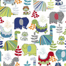 Dinos Toss Flannel 12504-WHITE-DR by 3 Wishes Fabric