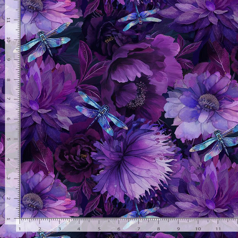 Dragonfly Mist NATURE-CD3892 PURPLE Floral with Dragonflies by Timeless Treasures