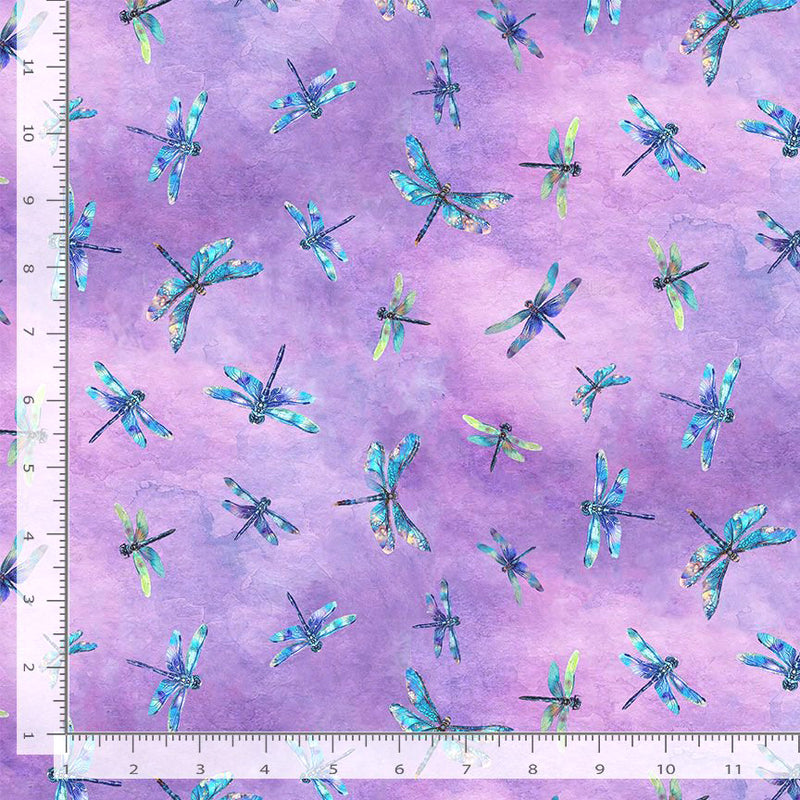 Dragonfly Mist NATURE-CD3895 LAVENDER Flying Dragonflies by Timeless Treasures