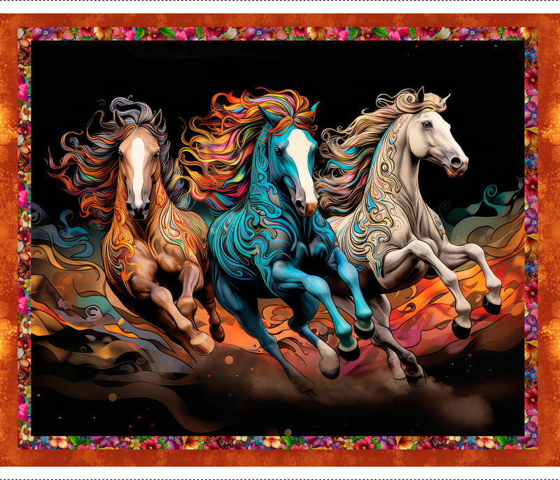 Drinkers of the Wind Panel 22362-PNL-CTN-D Galloping Beauties by Romantz Art for 3 Wishes Fabric