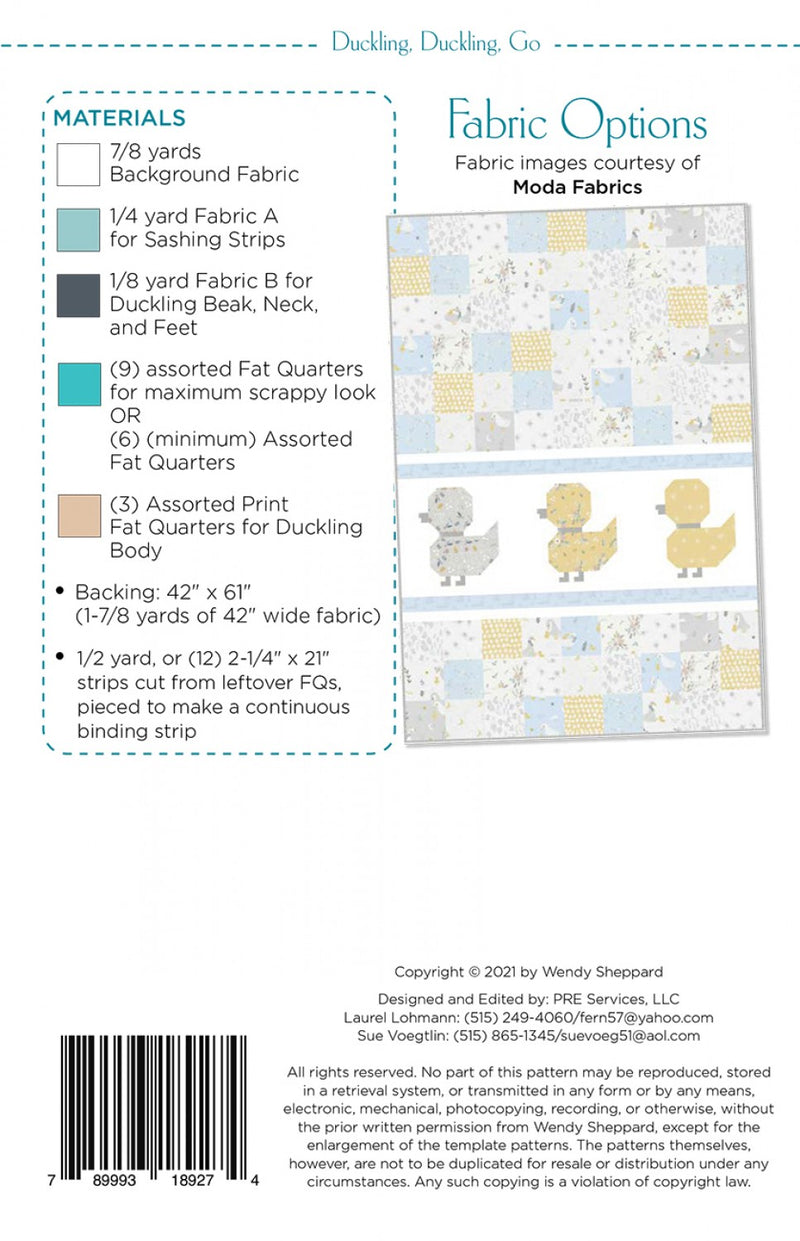 Duckling, Duckling, Go Baby Quilt Pattern Wendy Sheppard Picture of Back of Pattern WS29