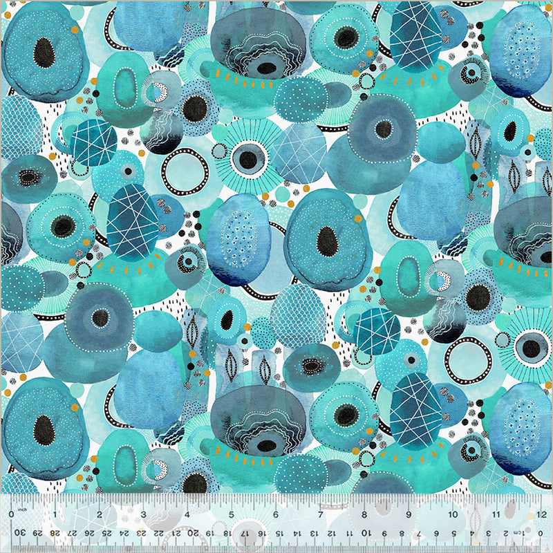 Ebb & Flow 54026DM-4 Turquoise Genesis by Kate R. Leachs for Windham Fabrics