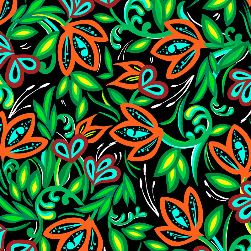 Echoes of the Moon KE-0007D BLACK Allover Floral by Karen Erickson for International Textiles