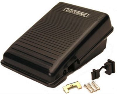 Electronic Foot Control Pedal with Variable Speed for 2-Wire Cord System shows black electronic pedal with parts on a white background.