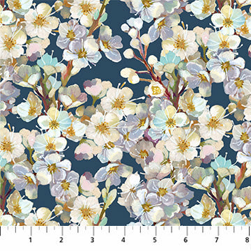 Elegance 90905-45 Floral Branch Navy by Clara McAllister for FIGO Fabrics