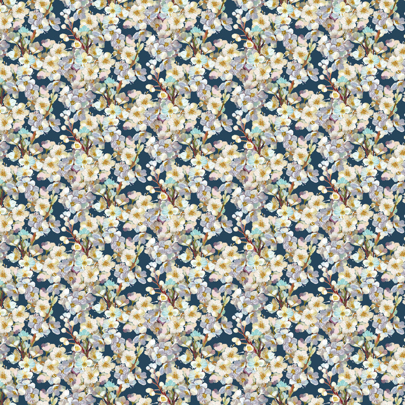 Elegance 90905-45 Floral Branch Navy by Clara McAllister for FIGO Fabrics