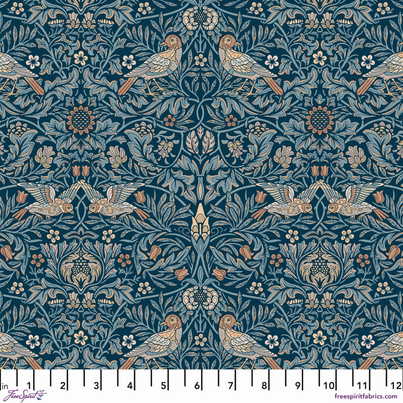 Emery Walker's House PWWM097.WEBBSBLUE Bird by The Original Morris & Co. for FreeSpirit Fabrics