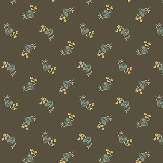 English Garden A-797-N Black Tea Bachelor Button by Edyta Sitar for Andover Fabrics