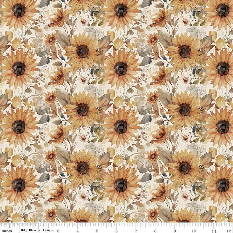 Evening on the Prairie CD16743-CREAM Watercolor Sunflowers by Modern Prairie for Riley Blake Designs