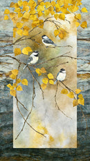 Evening Song - Stonehenge Panel DP29550-48 Chickadee Panel Dk Blue Multi by Linda Ludovico for Northcott