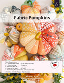 Fabric Pumpkins pattern cover shows a collection of fabric pumpkins with a colorful display and text overlay.