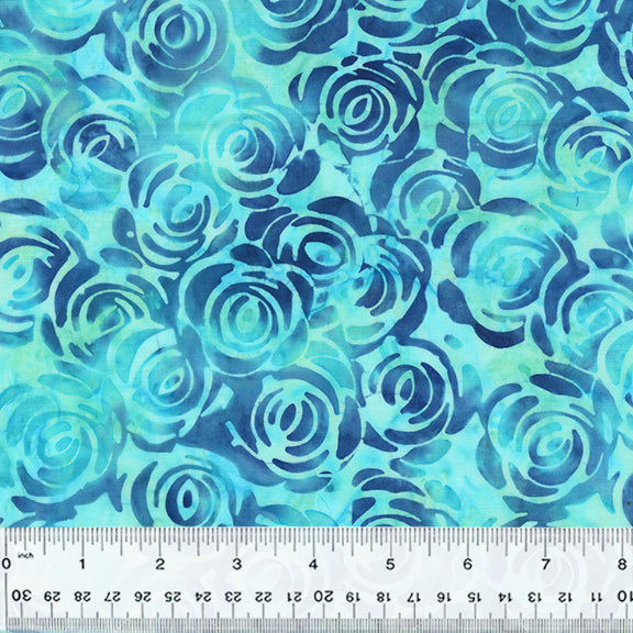 Fantasia Batik 3443Q-X Teal Rosebush by Jacqueline de Jonge for Anthology Fabrics