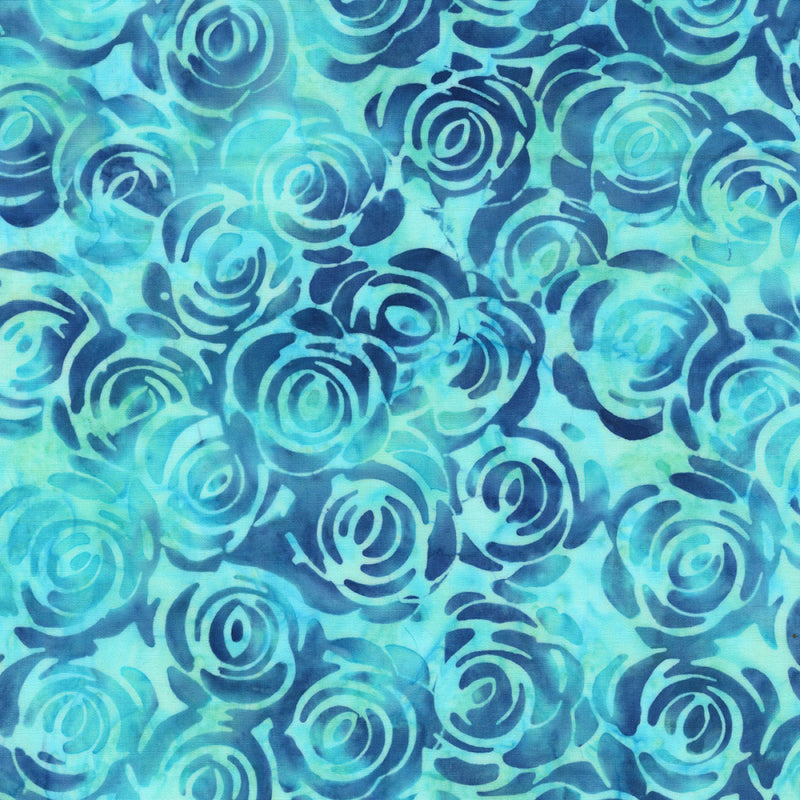 Fantasia Batik 3443Q-X Teal Rosebush by Jacqueline de Jonge for Anthology Fabrics