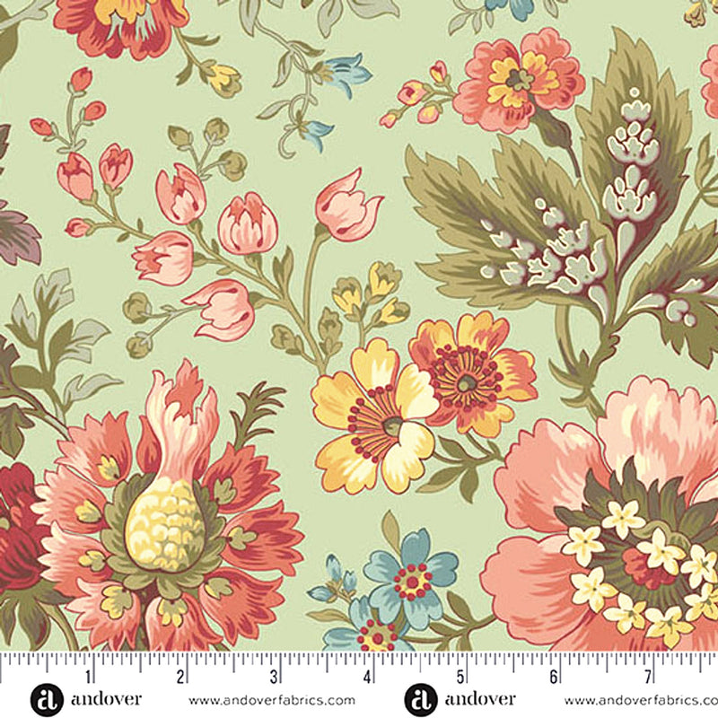 Farmer's Daughter A-10073-G Milk and Honey Garden Green by Edyta Sitar for Andover Fabrics