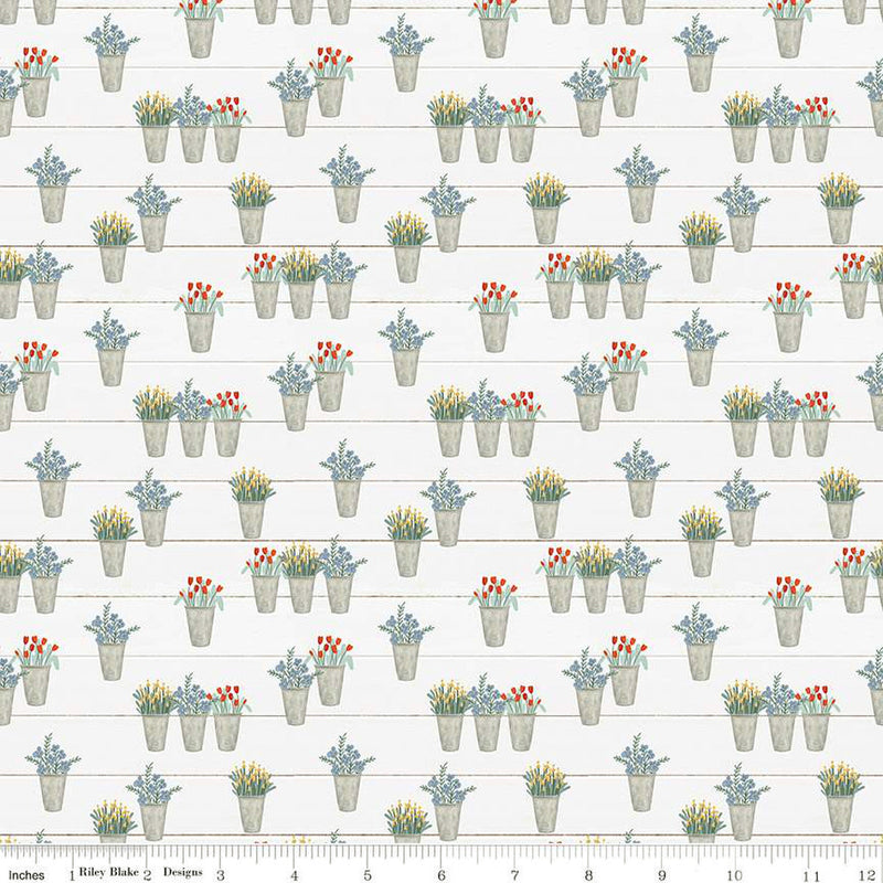 Farmhouse Summer C13633-OFFWHITE Flower Pots by Echo Park Paper Co. for Riley Blake Designs