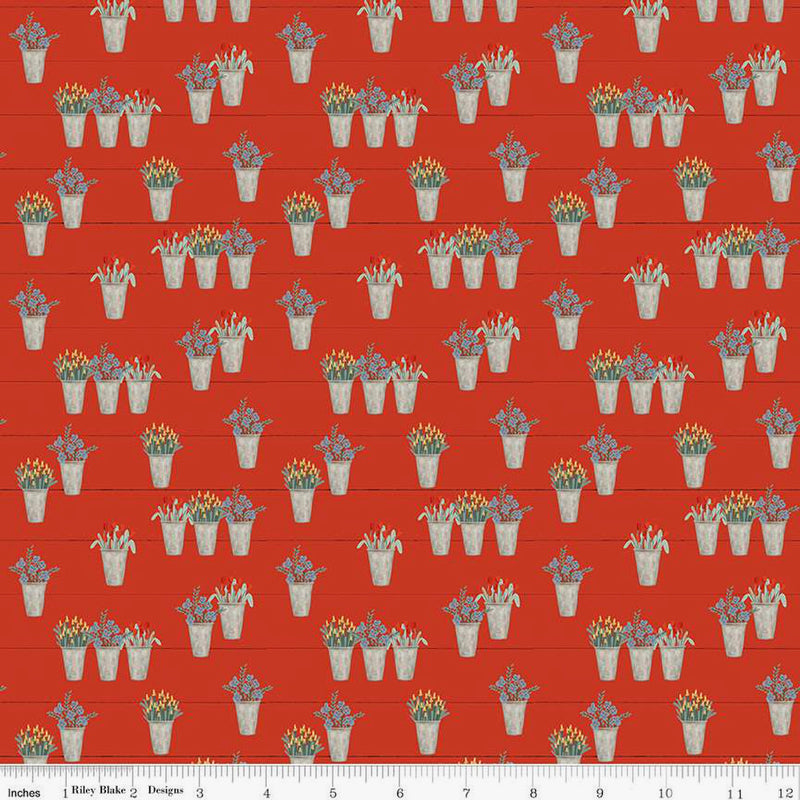 Farmhouse Summer C13633-RED Flower Pots by Echo Park Paper Co. for Riley Blake Designs