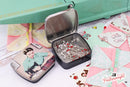 Featherweight Pin Tin & Nostalgic Box - Red Plaid showing open with pins inside