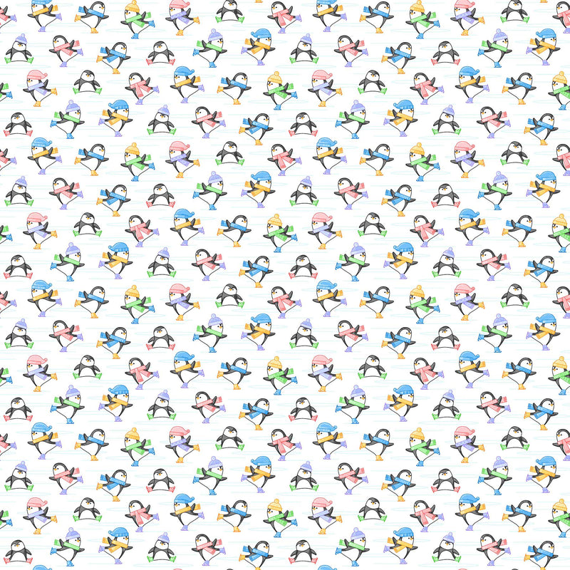 Feelin' Frosty Flannel F10298-10 Icy Skating Penguins by Patrick Lose Fabrics