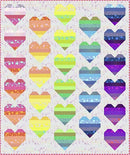 Floating Hearts Free PDF Quilt with colorful heart patterns on a light background.