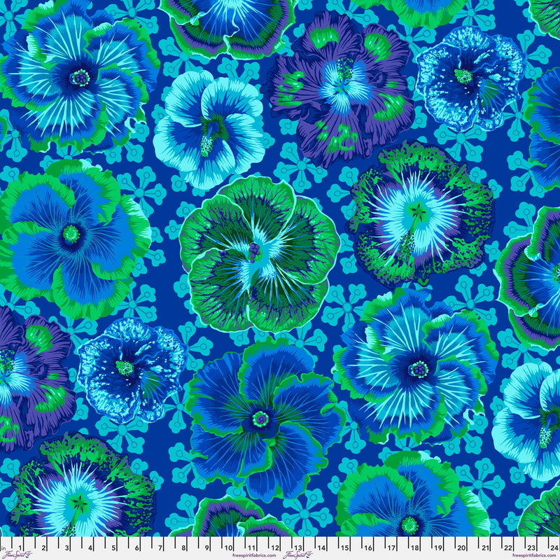 Floating Hibiscus PWPJ122.BLUE by Philip Jacobs for the Kaffe Fassett Collective for Free Spirit