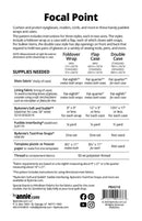 Back cover of pattern Focal Point with fabric and notion requirements.