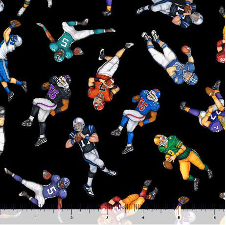 Football Novelteenies 27984-J Black Football Players by Dan Morris for QT Fabrics