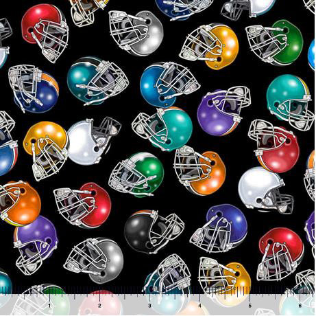 Football Novelteenies 27985-J Black Football Helmets by Dan Morris for QT Fabrics