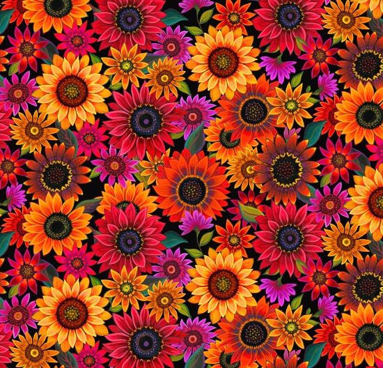 For the Love of Sunflowers 42001-BLACK by Peggy Davis for Elizabeth's Studio