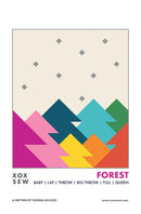 Forest quilt pattern cover shows a colorful geometric pattern design with 'XOX Sew' branding.