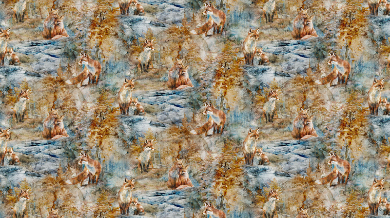 Fox Den DP28332-44 Blue Multi by Deborah Edwards and Melanie Samra for Northcott.