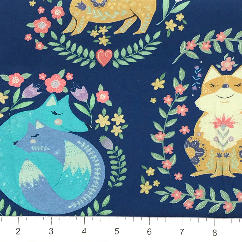 Fox Trot 28956-N Navy Foxes by Beth B. Buffington for Ink & Arrow with QT Fabrics