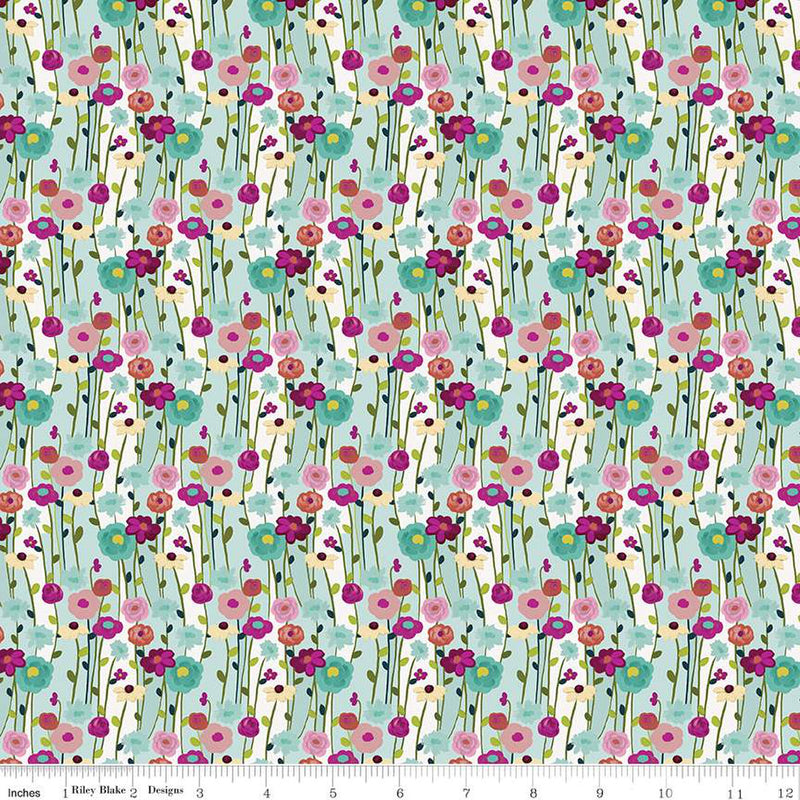 Fragrant Fields C15225-AQUA Flowers by Lila Tueller for Riley Blake Designs