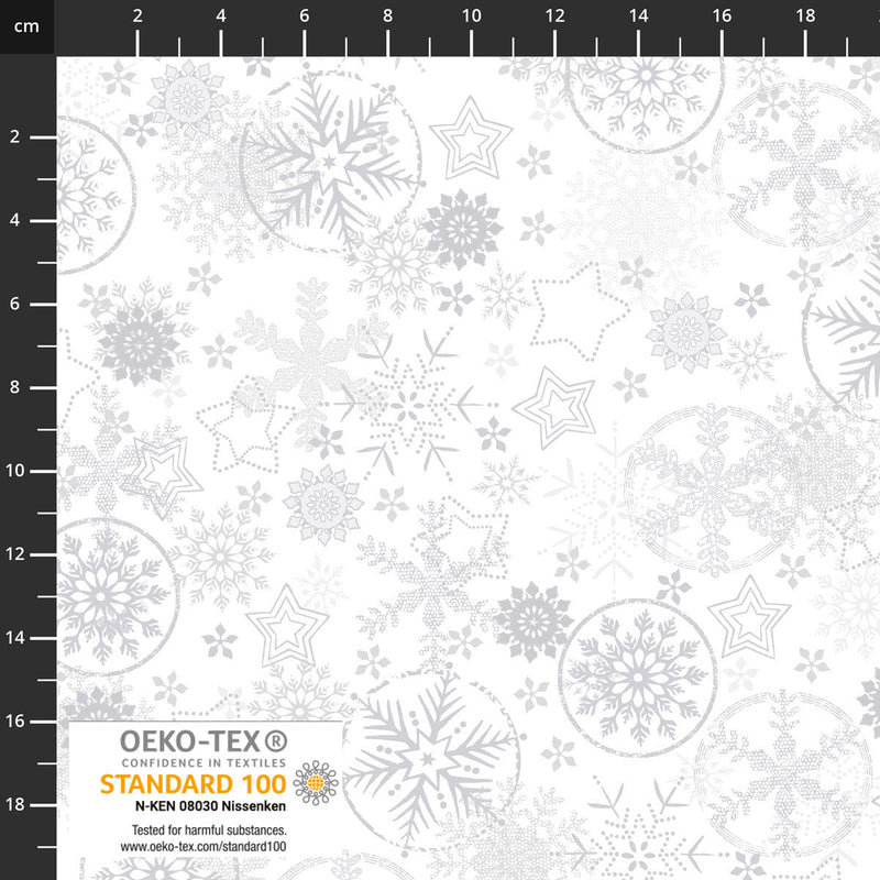 Frosty Snowflake 4590-100 White/Silver Big Snowflakes by Stof Fabrics