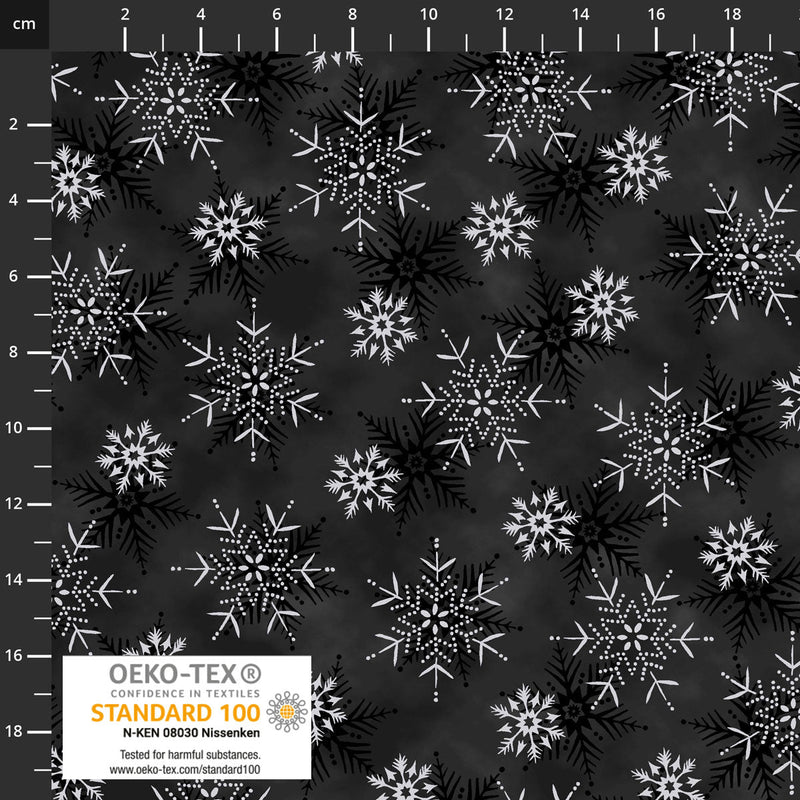 Frosty Snowflake 4590-910 Black/Silver Medium Snowflakes by Stof Fabrics