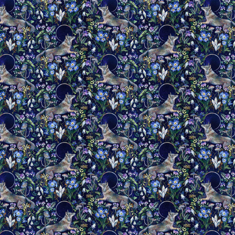 Full Moon 90806-49 Navy Wolves by Clara McAllister for FIGO Fabrics