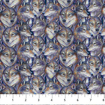 Full Moon 90807-49 Navy Wolf Head by Clara McAllister for FIGO Fabrics