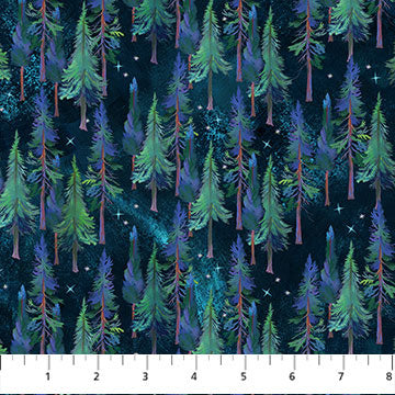Full Moon 90808-69 Teal Trees by Clara McAllister for FIGO Fabrics